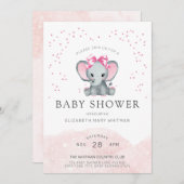 水彩ベビーピンクエレファントベビーシャワー 招待状 (正面/裏面)