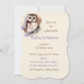 水彩ベビーフクロウ鳥ベビースシャワー 招待状 (裏面)