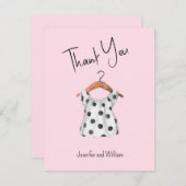 水彩ベビーブラックドットドレスピンク赤ちゃんシャワー サンキューカード (正面/裏面)