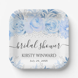 水彩ベビーブルーウィンターフラワーズブライダルシャワー ペーパープレート