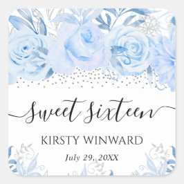 水彩ベビーブルーウィンターフラワーズSweet sixteen スクエアシール