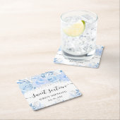 水彩ベビーブルーウィンターフラワーズSweet sixteen スクエアペーパーコースター (インサイチュ)