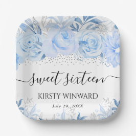 水彩ベビーブルーウィンターフラワーズSweet sixteen ペーパープレート