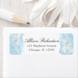 水彩ベビーブルー金ゴールドグリッター白 ラベル