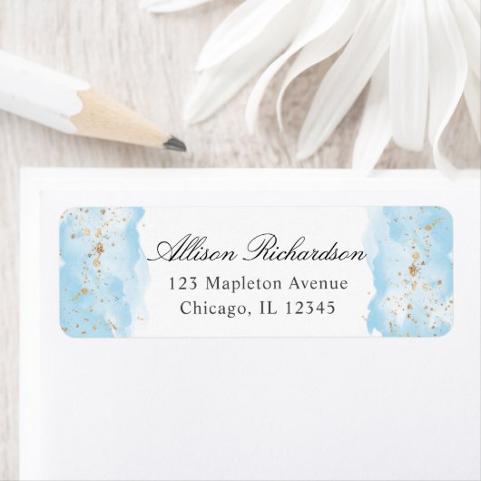 水彩ベビーブルー金ゴールドグリッター白 ラベル (インサイチュ)
