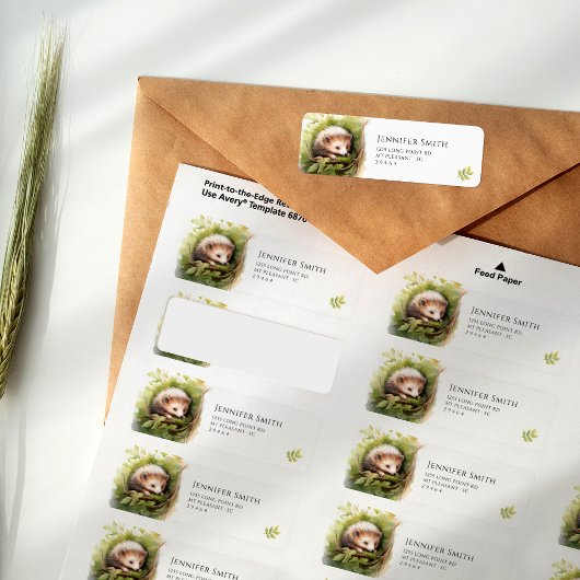 水彩ベビーヘッジホッグベビーシャワー住所 シール