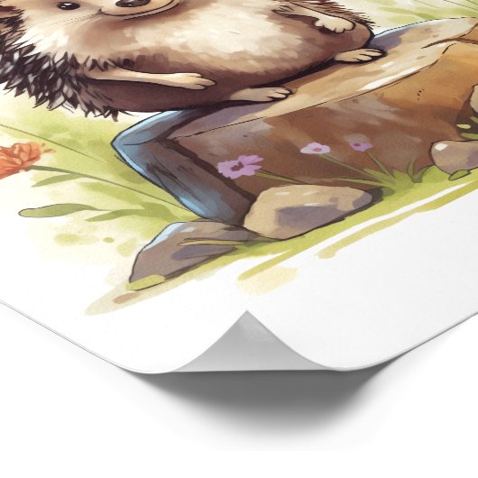 水彩ベビーヘッジホッグ子供部屋ウォールアートデコール ポスター (角)