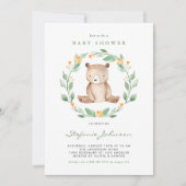 水彩ベビーベアリースグリーンリーベビーシャワー 招待状 (正面)