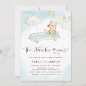 水彩ベビーベアーヴィンテージカーブルーベビーシャワー 招待状 (正面)