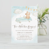 水彩ベビーベアーヴィンテージカーブルーベビーシャワー 招待状 (スタンド正面)