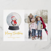 水彩ベビーペンギンスノーグローブメリークリスマス 箔シーズンカード (正面)