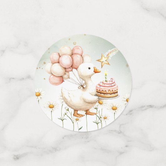 水彩ベビーホワイトガチョウ誕生日パーティーかわいい コンフェッティ (スモール正面)