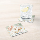 水彩ベビーホワイトガチョウ誕生日パーティーかわいい スクエアペーパーコースター (インサイチュ)