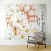 水彩ベビーホワイトガチョウ誕生日パーティーかわいい タペストリー (インサイチュ(横))