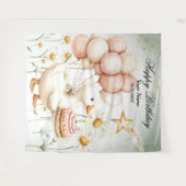 水彩ベビーホワイトガチョウ誕生日パーティーかわいい タペストリー (正面(横))