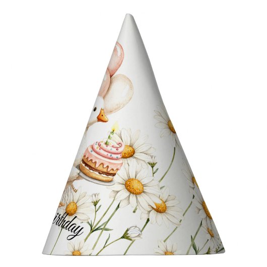 水彩ベビーホワイトガチョウ誕生日パーティーかわいい パーティーハット (右)