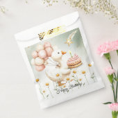 水彩ベビーホワイトガチョウ誕生日パーティーかわいい フェイバーバッグ (封をした状態)