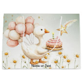 水彩ベビーホワイトガチョウ誕生日パーティーかわいい ラージペーパーバッグ (正面)