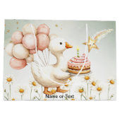 水彩ベビーホワイトガチョウ誕生日パーティーかわいい ラージペーパーバッグ (裏面)