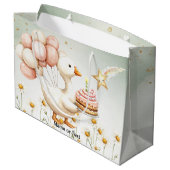 水彩ベビーホワイトガチョウ誕生日パーティーかわいい ラージペーパーバッグ (裏面アングル)