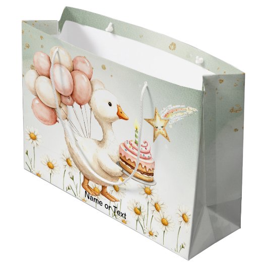 水彩ベビーホワイトガチョウ誕生日パーティーかわいい ラージペーパーバッグ (裏面アングル)