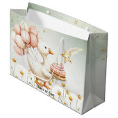 水彩ベビーホワイトガチョウ誕生日パーティーかわいい ラージペーパーバッグ (正面アングル)