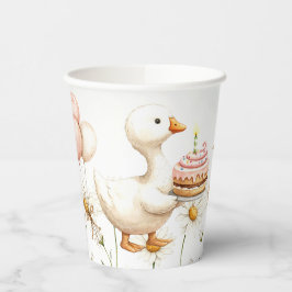 水彩ベビーホワイトガチョウ誕生日パーティーかわいい 紙コップ