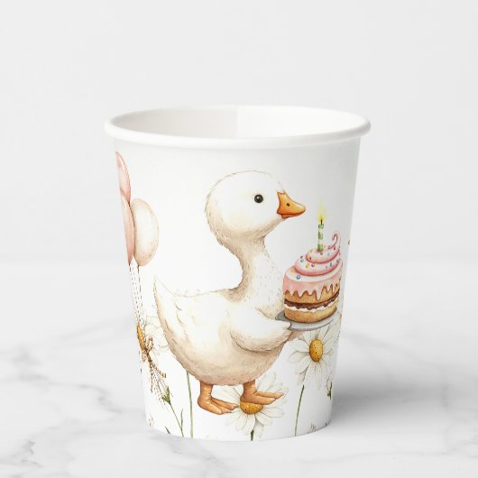 水彩ベビーホワイトガチョウ誕生日パーティーかわいい 紙コップ (左)