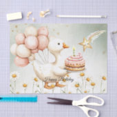 水彩ベビーホワイトガチョウ誕生日パーティーかわいい 薄葉紙 (クラフト)