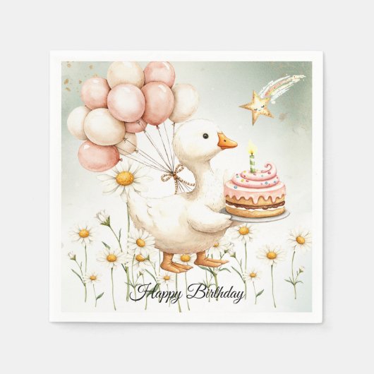 水彩ベビーホワイトグースバースデーパーティー スタンダードカクテルナプキン (正面)