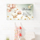 水彩ベビーホワイトグースバースデーパーティー 横断幕 (インサイチュ)