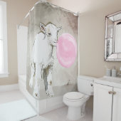 水彩ベビーヤギとバブルガム シャワーカーテン (インサイチュ)