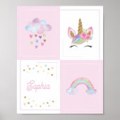 水彩ベビーユニコーン名前をカスタムするガール子供部屋 ポスター (正面)