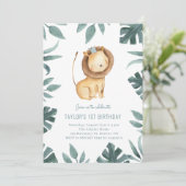 水彩ベビーライオンプリンスサファリバースデーパーティー 招待状 (スタンド正面)