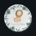 水彩ベビーライオンプリンス熱帯誕生日 ペーパープレート<br><div class="desc">このカスタマイズ可能なイベントライオン紙プレートを使用して、あなたのベビーのテーブルエスケープに可愛いサファリのアクセントを追加。熱帯リースのライオンの王子の水彩イラストレーションを離れ特徴とする。独自の詳細を追加してパーソナライズこれらのライオン紙プレートは、赤ちゃんシャワーや子供の誕生日パーティーに最適である。</div>