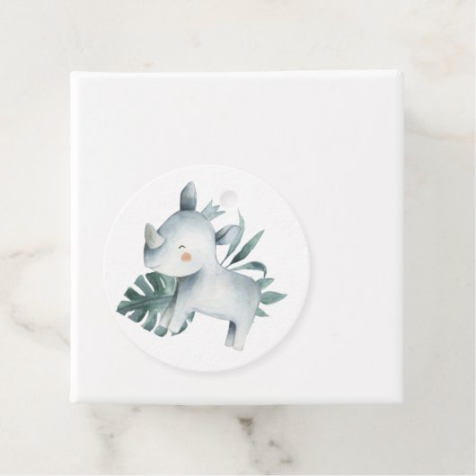 水彩ベビーライノセロスプリンスジャングル誕生日 フェイバータグ (インサイチュ)