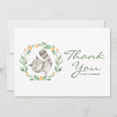 水彩ベビーラクーンリースベビーシャワー サンキューカード (正面)