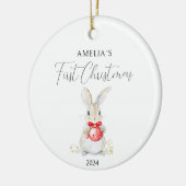 水彩ベビーラビットカスタム初めてのクリスマス セラミックオーナメント (左)