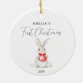 水彩ベビーラビットカスタム初めてのクリスマス セラミックオーナメント (裏面)