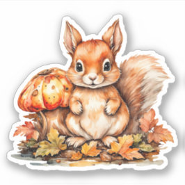 水彩ベビーリス、キノコとドングリ シール