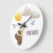 水彩ベビールーム子供部屋カウトパンダバルーン  ラージ壁時計 (傾斜)