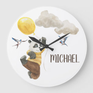 水彩ベビールーム子供部屋カウトパンダバルーン  ラージ壁時計