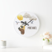 水彩ベビールーム子供部屋カウトパンダバルーン  ラージ壁時計 (ホーム)