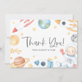 水彩ベビー宇宙飛行士宇宙テーマベビーシャワー サンキューカード (正面)