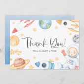 水彩ベビー宇宙飛行士宇宙テーマベビーシャワー サンキューカード (正面/裏面)
