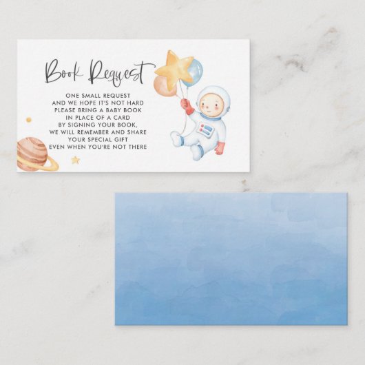 水彩ベビー宇宙飛行士宇宙ブックリクエストカード プレイスカード (正面/裏面)