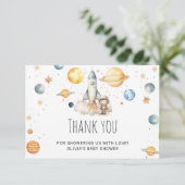 水彩ベビー宇宙飛行士宇宙ベビーシャワー感謝してい カード (スタンド正面)