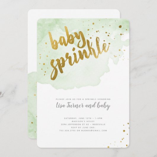 水彩ベビー散布 – 緑 招待状 (正面/裏面)