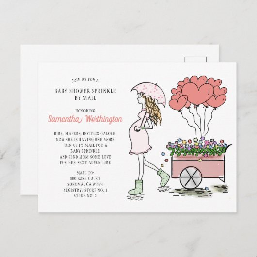 水彩ベビー散水シャワーバイメール招待状 インビテーションポストカード (正面/裏面)