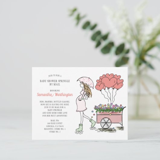 水彩ベビー散水シャワーバイメール招待状 インビテーションポストカード (スタンド正面)